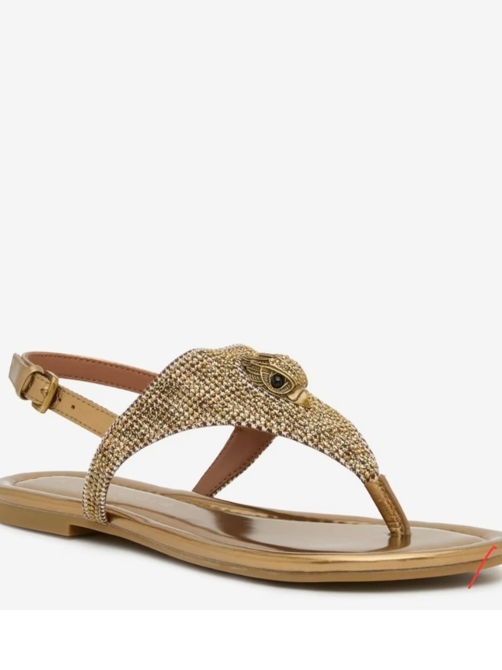 Kurt Geiger Gold T-Strap Rhinestone Slingback Sandals